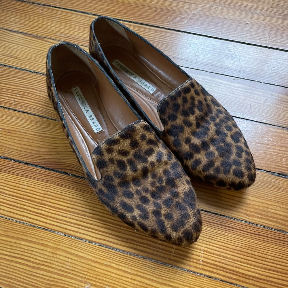 Veronica Beard Leopard Print Pony Hair Loafers